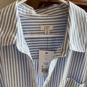 NWT Crown & Ivy 1XL blue and white stripped midi dress. Teacher, Casual, Cute,